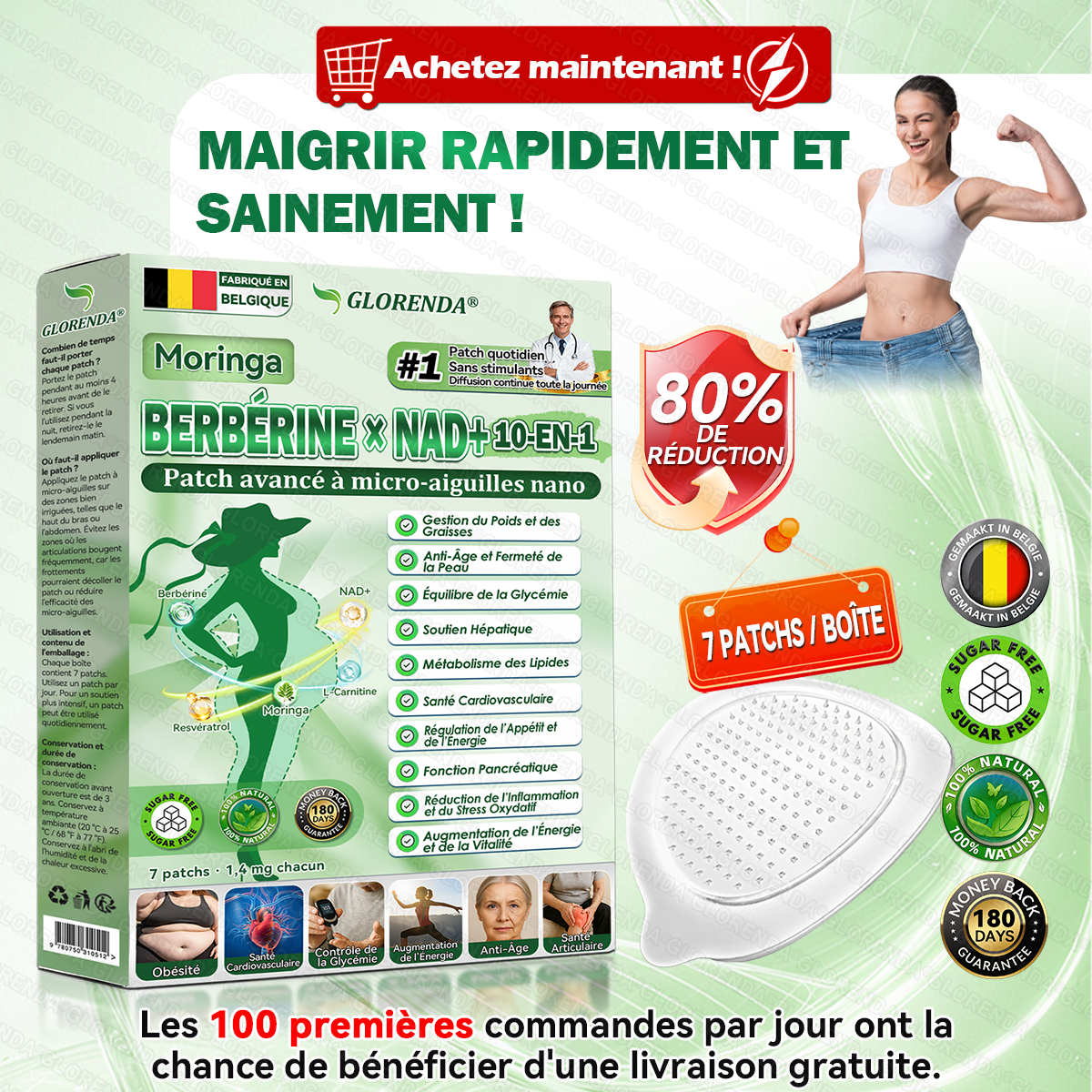 Boutique officielle 🐼🐼𝐆𝐋𝐎𝐑𝐄𝐍𝐃𝐀® Moringa · Berbérine + NAD+ – Patch Microneedle Nano Avancé 10-en-1 (1×/jour, résultats visibles en 7 jours) | Obésité, relâchement cutané, apnée du sommeil, articulations, etc.-INT