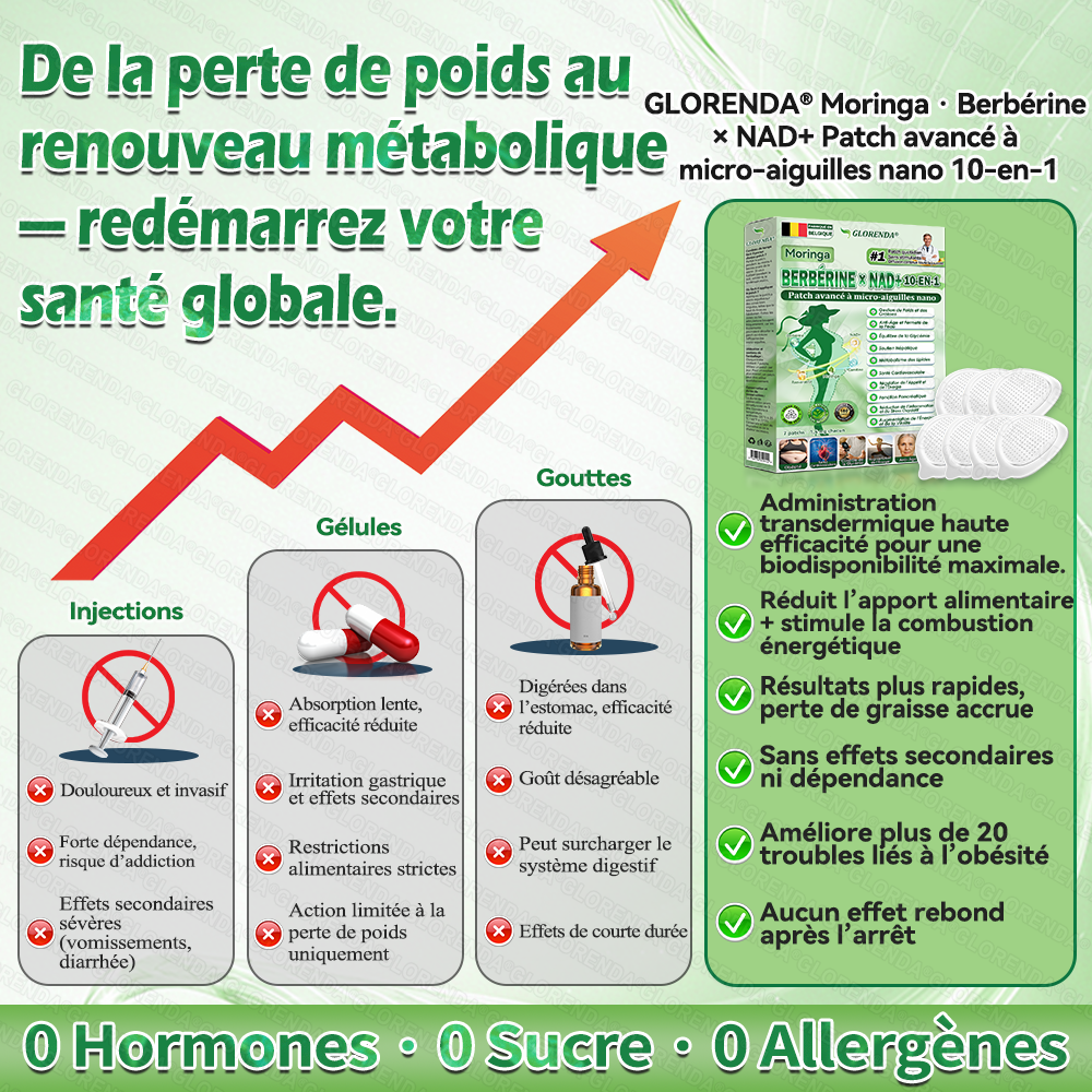 Boutique officielle 🐻🐻𝐆𝐋𝐎𝐑𝐄𝐍𝐃𝐀® Moringa · Berbérine + NAD+ – Patch Microneedle Nano Avancé 10-en-1 (1×/jour, résultats visibles en 7 jours) | Obésité, relâchement cutané, apnée du sommeil, articulations, etc.-#YUN7